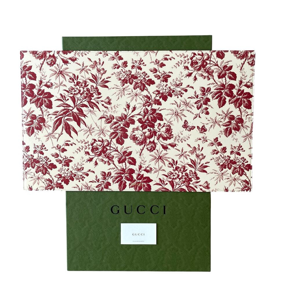GUCCI Herbarium Pet Feeding Mat Leather Red & Cream Designer Pet Accessory NEW